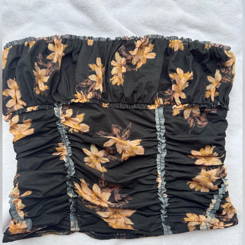 Free People Black and Yellow Floral Tube Top